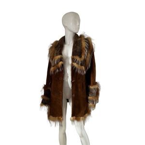 Brown Fox Rabbit Fur Suede Coat with Peter Pan collar and wide sleeves Women’s S